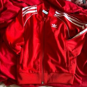 Adidas Scarlet Red Jacket with White Stripes